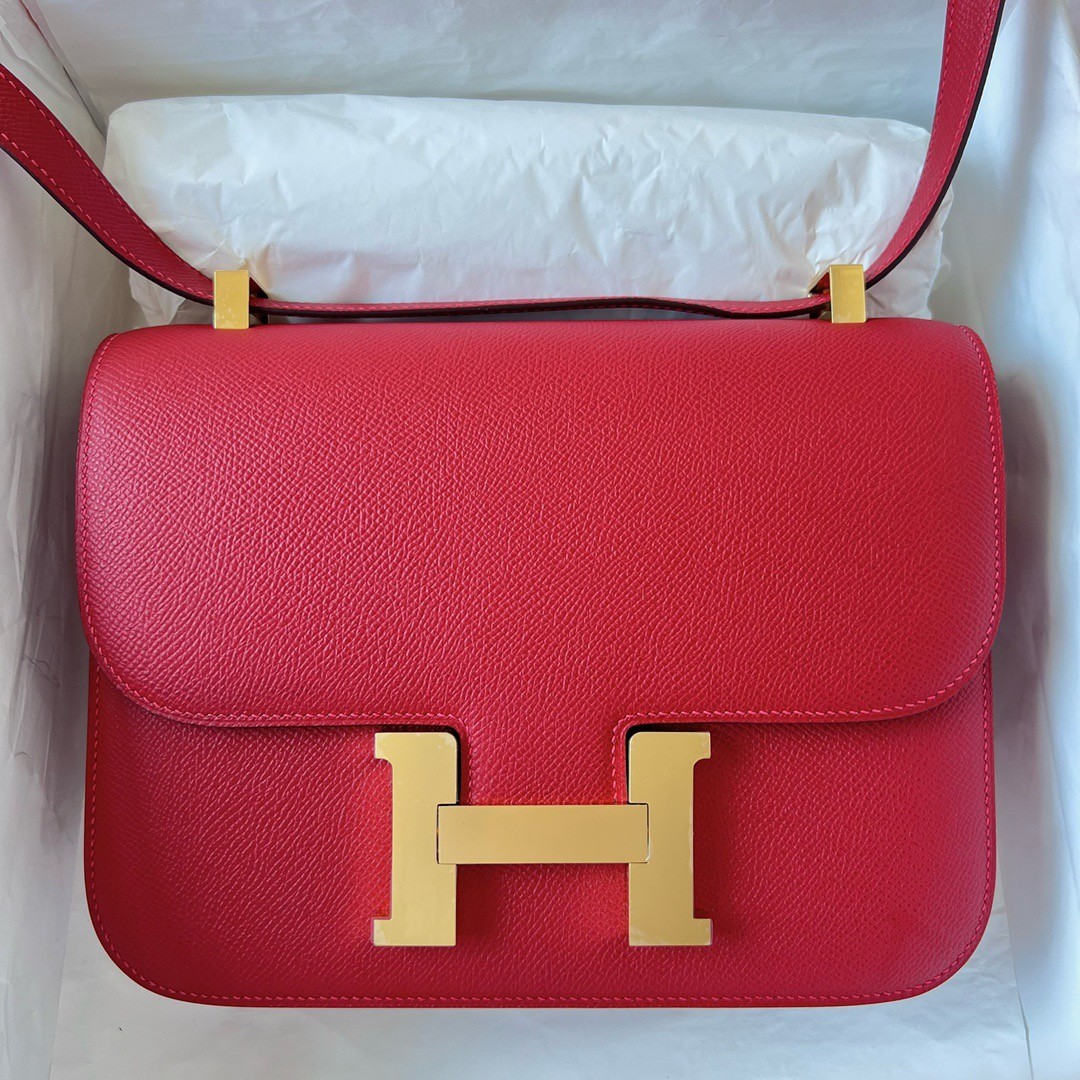 H**mes constance 1-24 mirror bag in red epsom calfskin