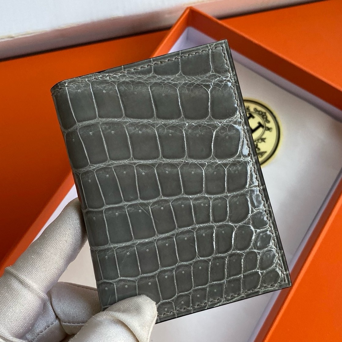 H**mes mc² euclide card holder in blue glacier shiny alligator leather
