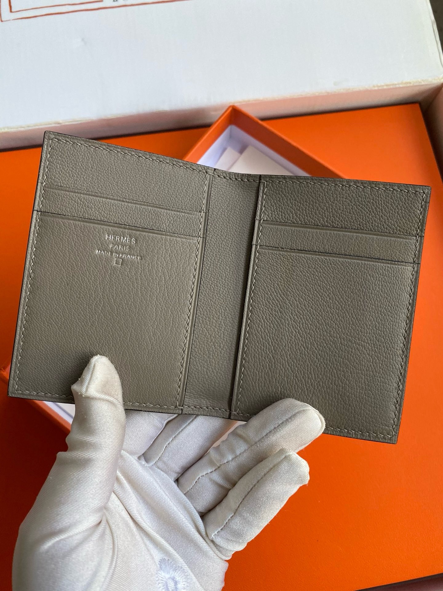 H**mes mc² euclide card holder in tourterelle shiny alligator leather