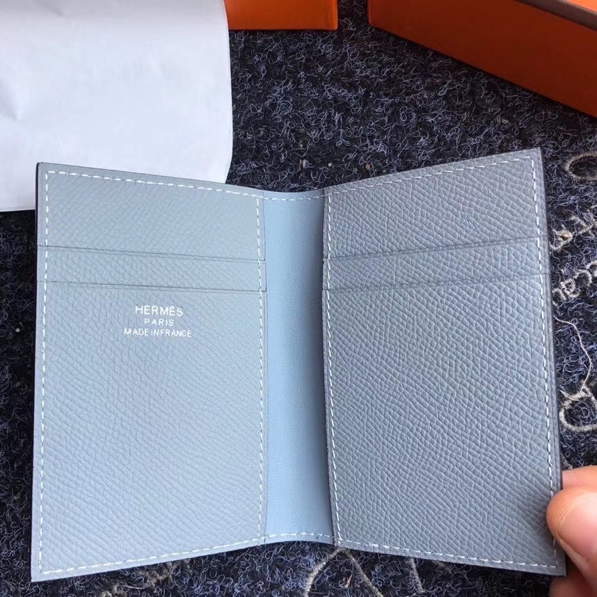 H**mes mc² euclide card holder in blue lin epsom leather