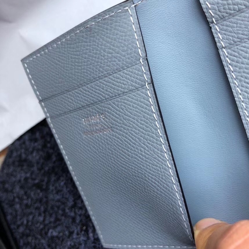 H**mes mc² euclide card holder in blue lin epsom leather