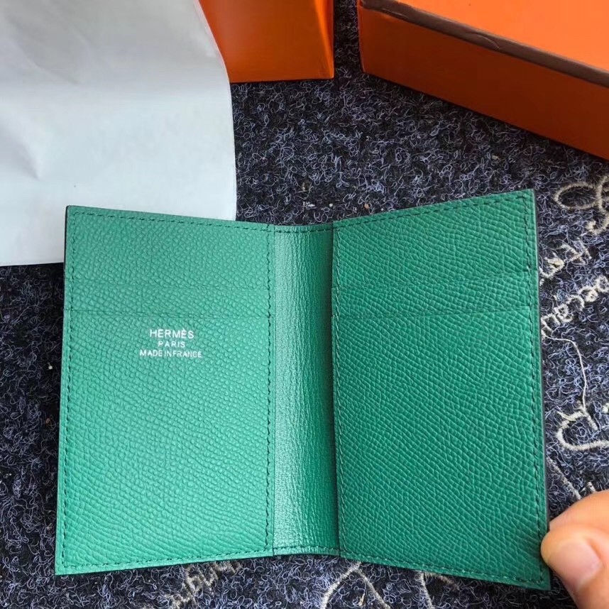 H**mes mc² euclide card holder in green epsom leather