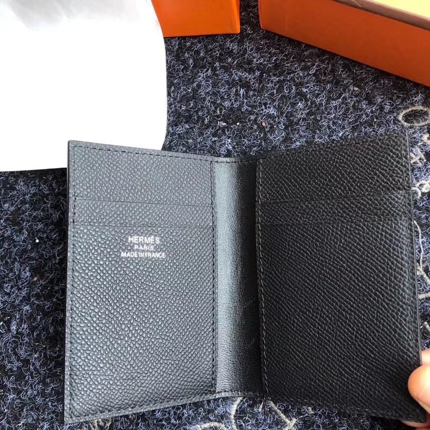 H**mes mc² euclide card holder in black epsom leather