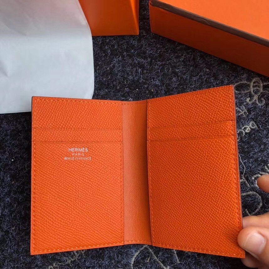 H**mes mc² euclide card holder in orange epsom leather