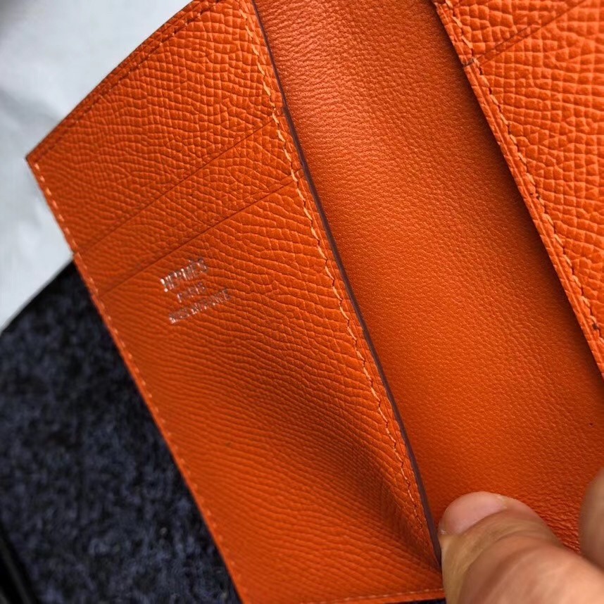 H**mes mc² euclide card holder in orange epsom leather