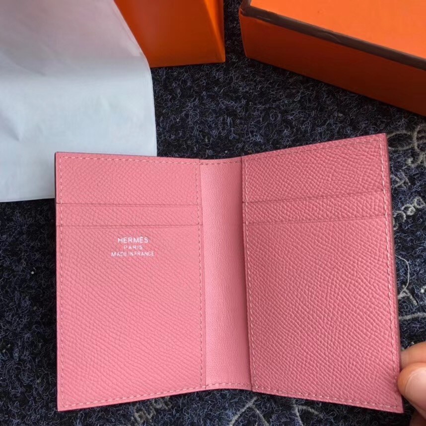 H**mes mc² euclide card holder in pink epsom leather