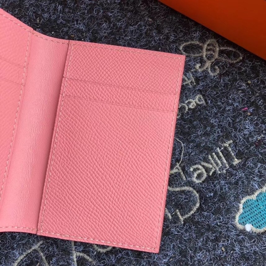 H**mes mc² euclide card holder in pink epsom leather