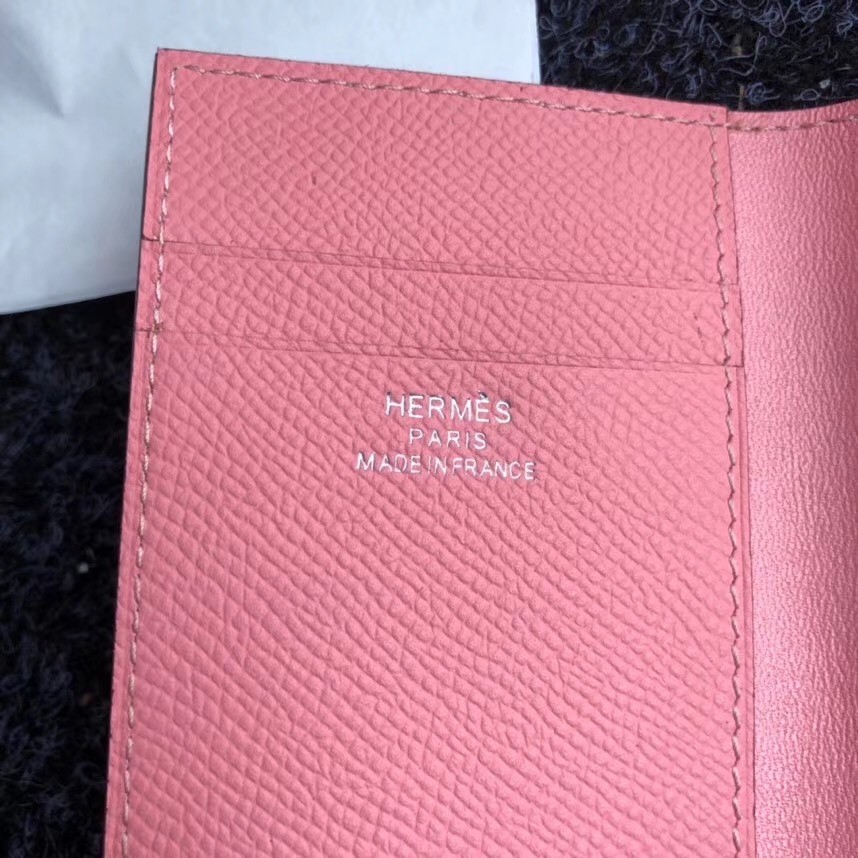 H**mes mc² euclide card holder in pink epsom leather