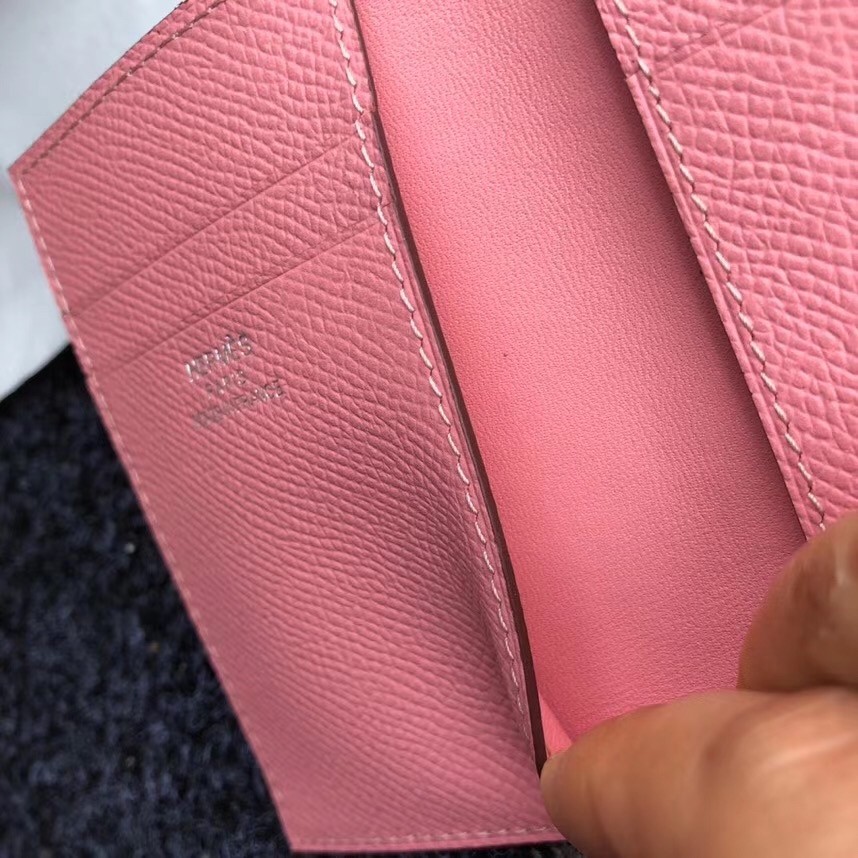 H**mes mc² euclide card holder in pink epsom leather