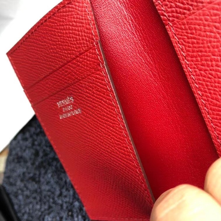 H**mes mc² euclide card holder in red epsom leather