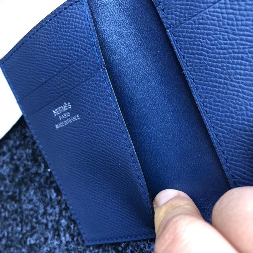 H**mes mc² euclide card holder in sapphire epsom leather