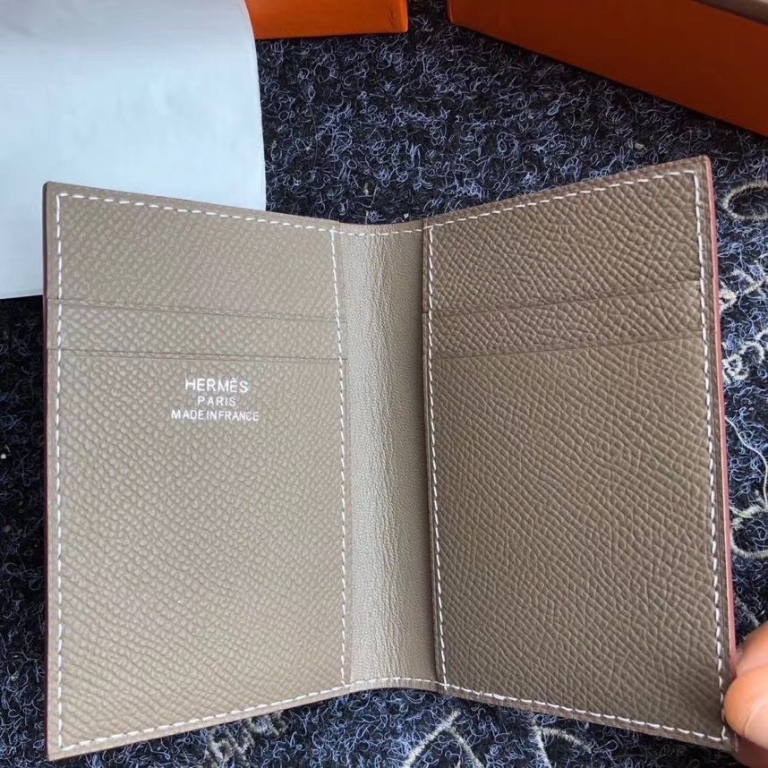H**mes mc² euclide card holder in taupe epsom leather