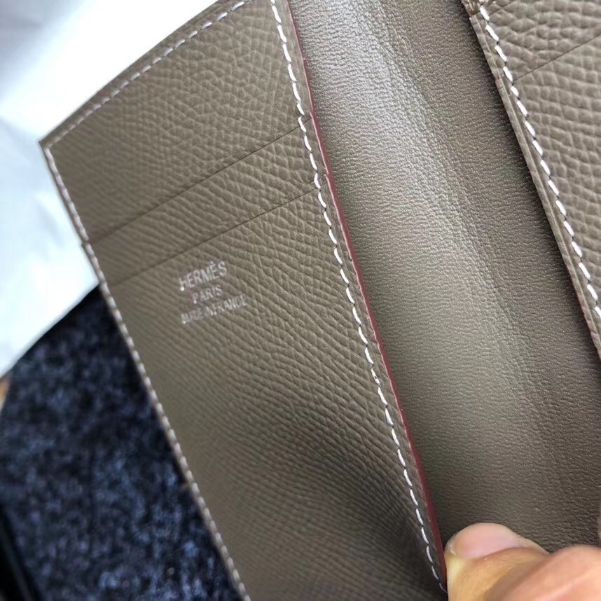 H**mes mc² euclide card holder in taupe epsom leather