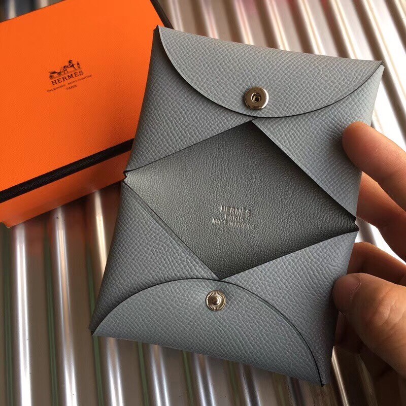 H**mes blue lin epsom calvi card holder