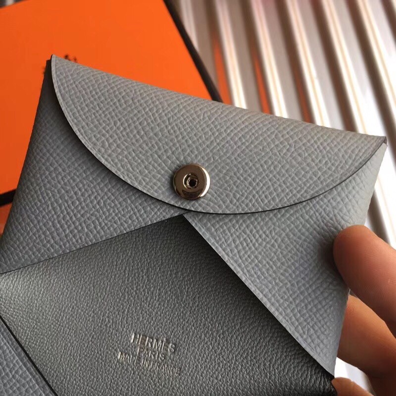 H**mes blue lin epsom calvi card holder