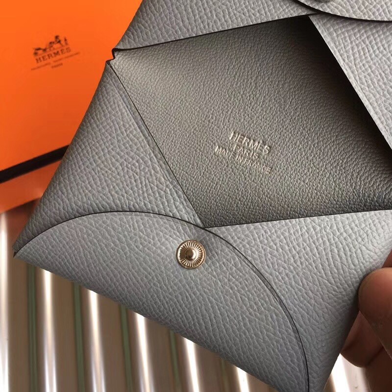 H**mes blue lin epsom calvi card holder