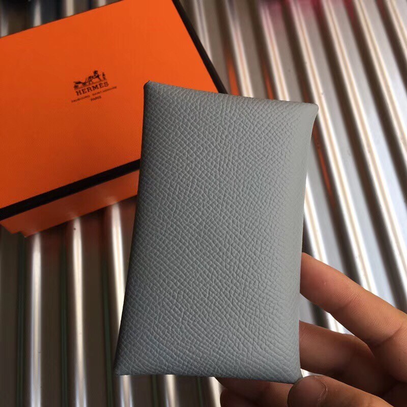 H**mes blue lin epsom calvi card holder