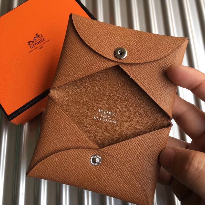 H**mes brown epsom calvi card holder
