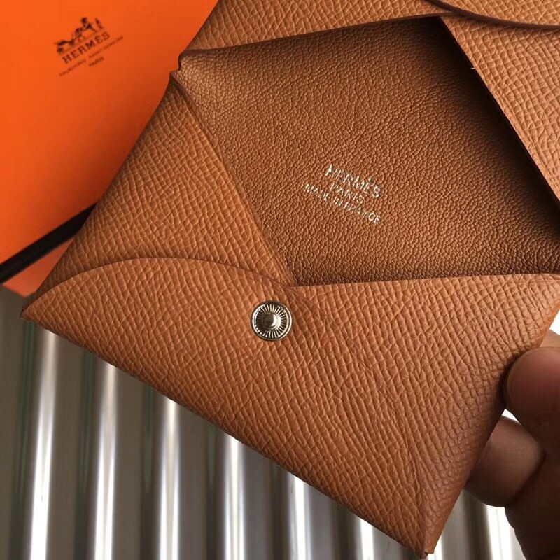 H**mes brown epsom calvi card holder