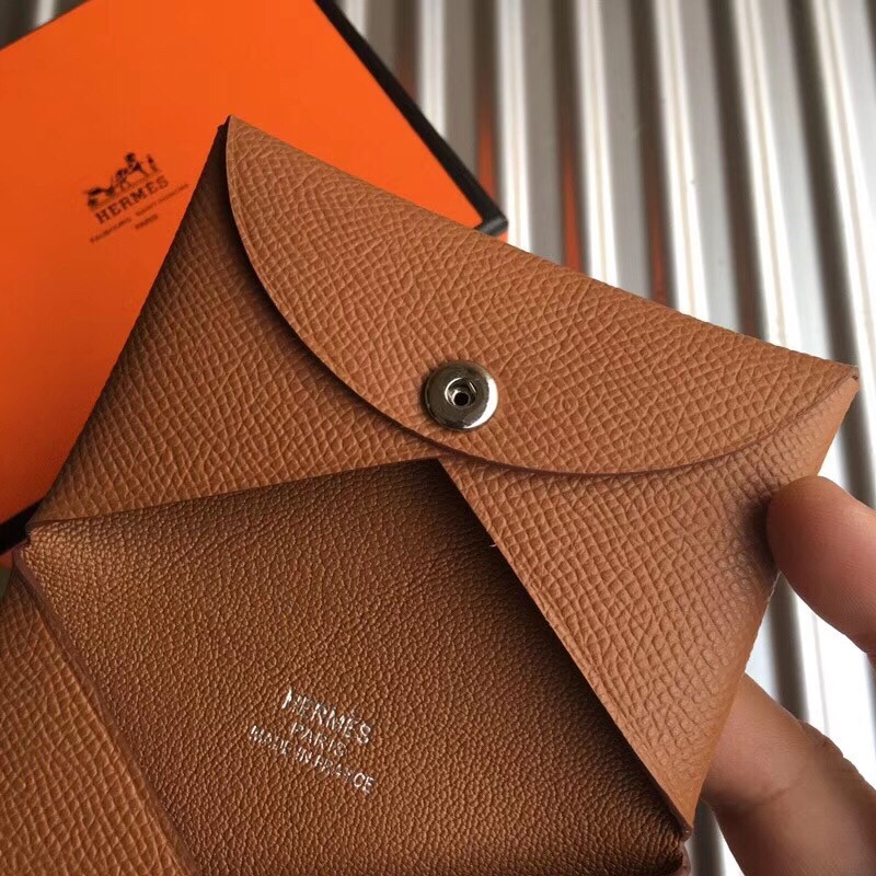 H**mes brown epsom calvi card holder