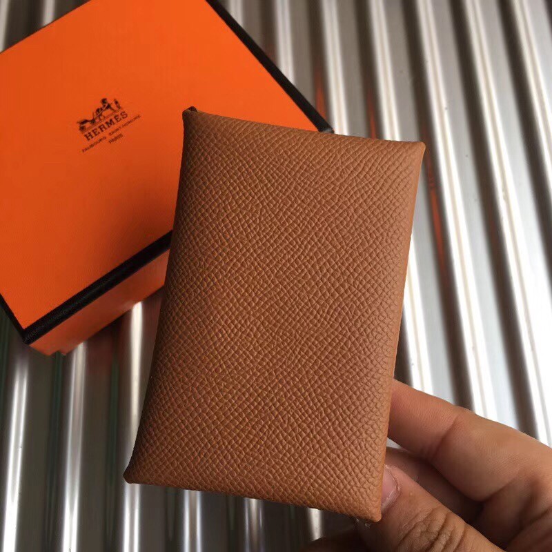 H**mes brown epsom calvi card holder