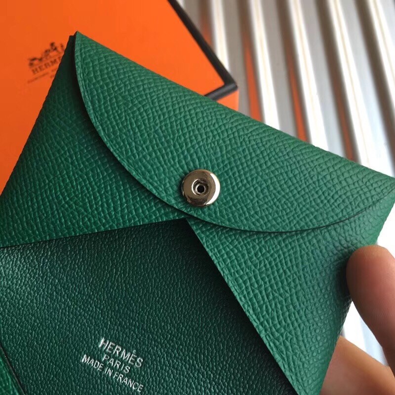 H**mes green epsom calvi card holder