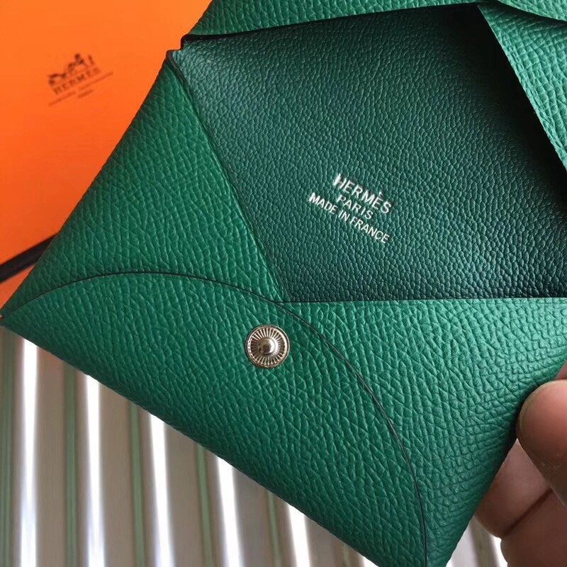 H**mes green epsom calvi card holder