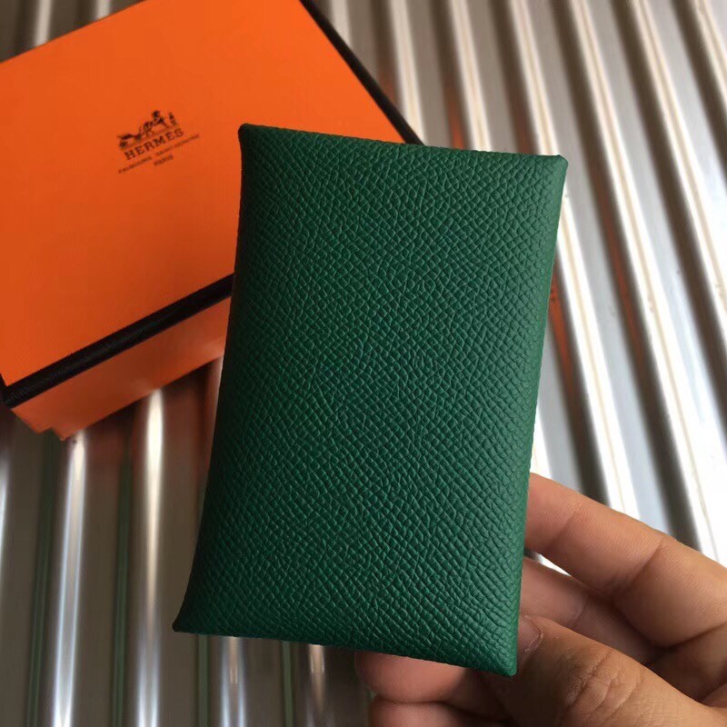 H**mes green epsom calvi card holder
