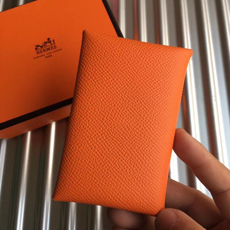 H**mes orange epsom calvi card holder