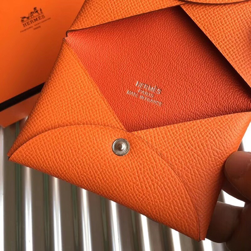 H**mes orange epsom calvi card holder