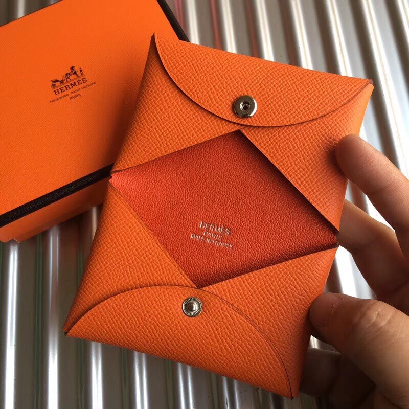 H**mes orange epsom calvi card holder