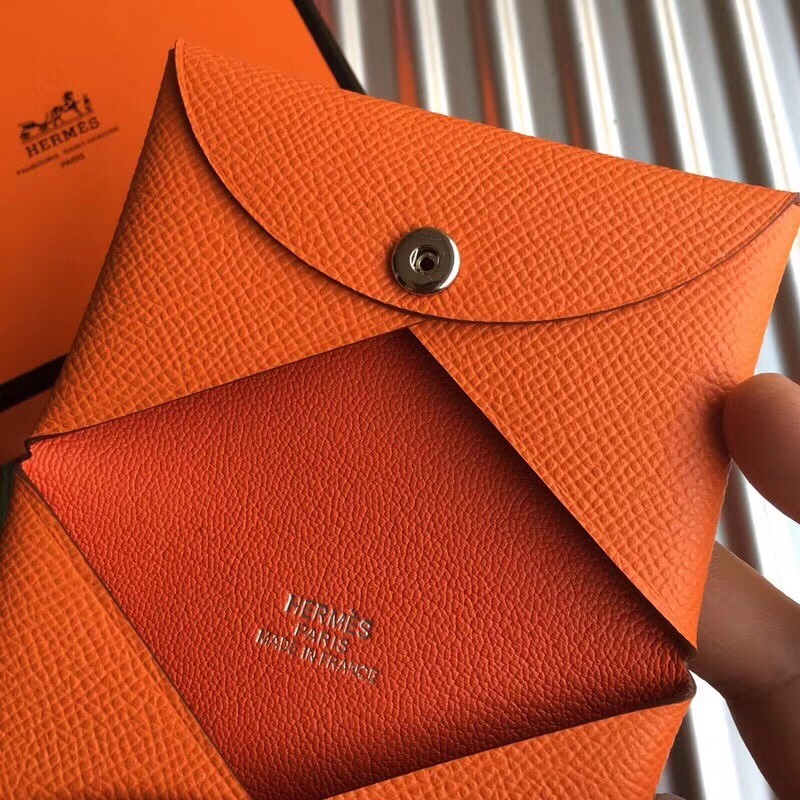 H**mes orange epsom calvi card holder