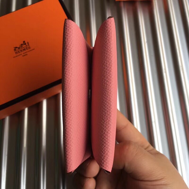 H**mes pink epsom calvi card holder