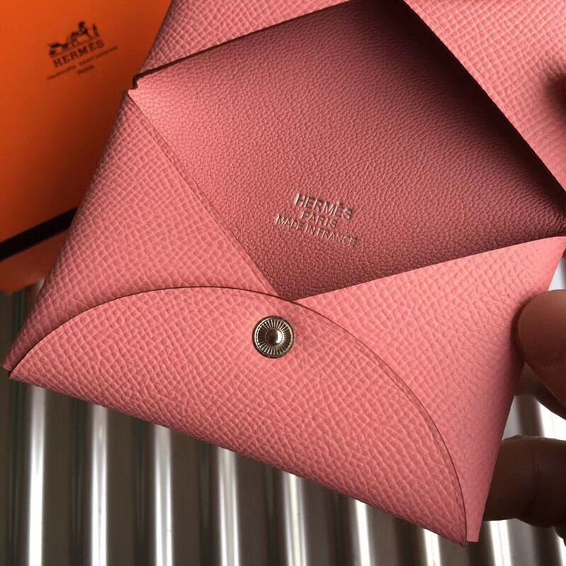 H**mes pink epsom calvi card holder