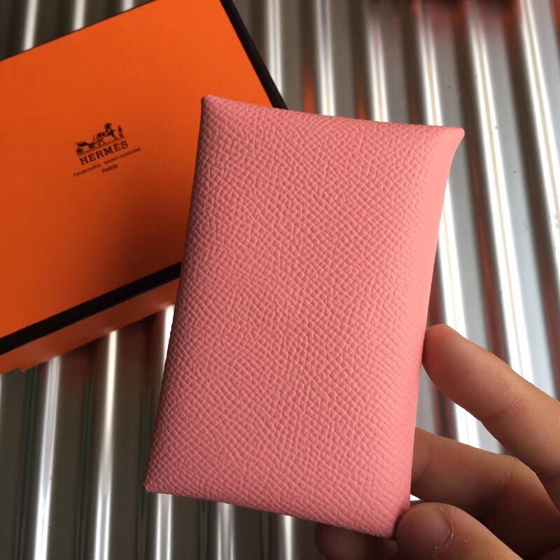 H**mes pink epsom calvi card holder