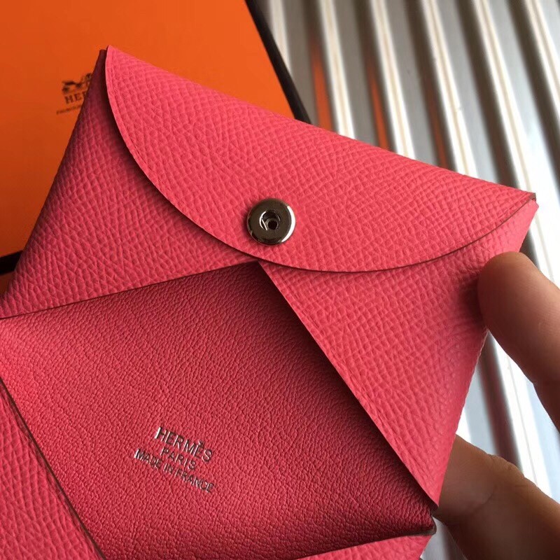 H**mes rose azalee epsom calvi card holder
