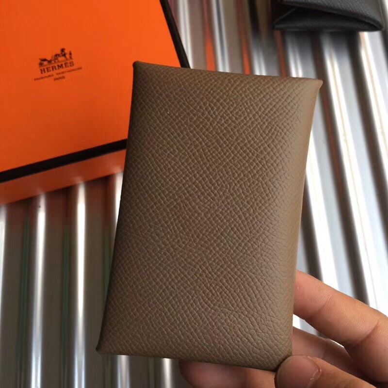 H**mes taupe epsom calvi card holder