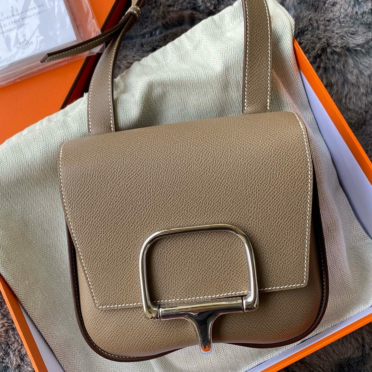 H**mes della cavalleria ii mini bag in taupe epsom calfskin