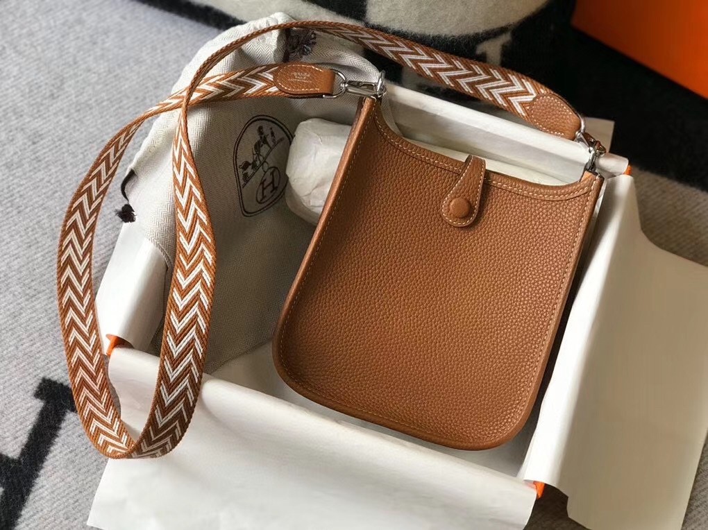 H**mes evelyne iii tpm mini bag in gold clemence leather