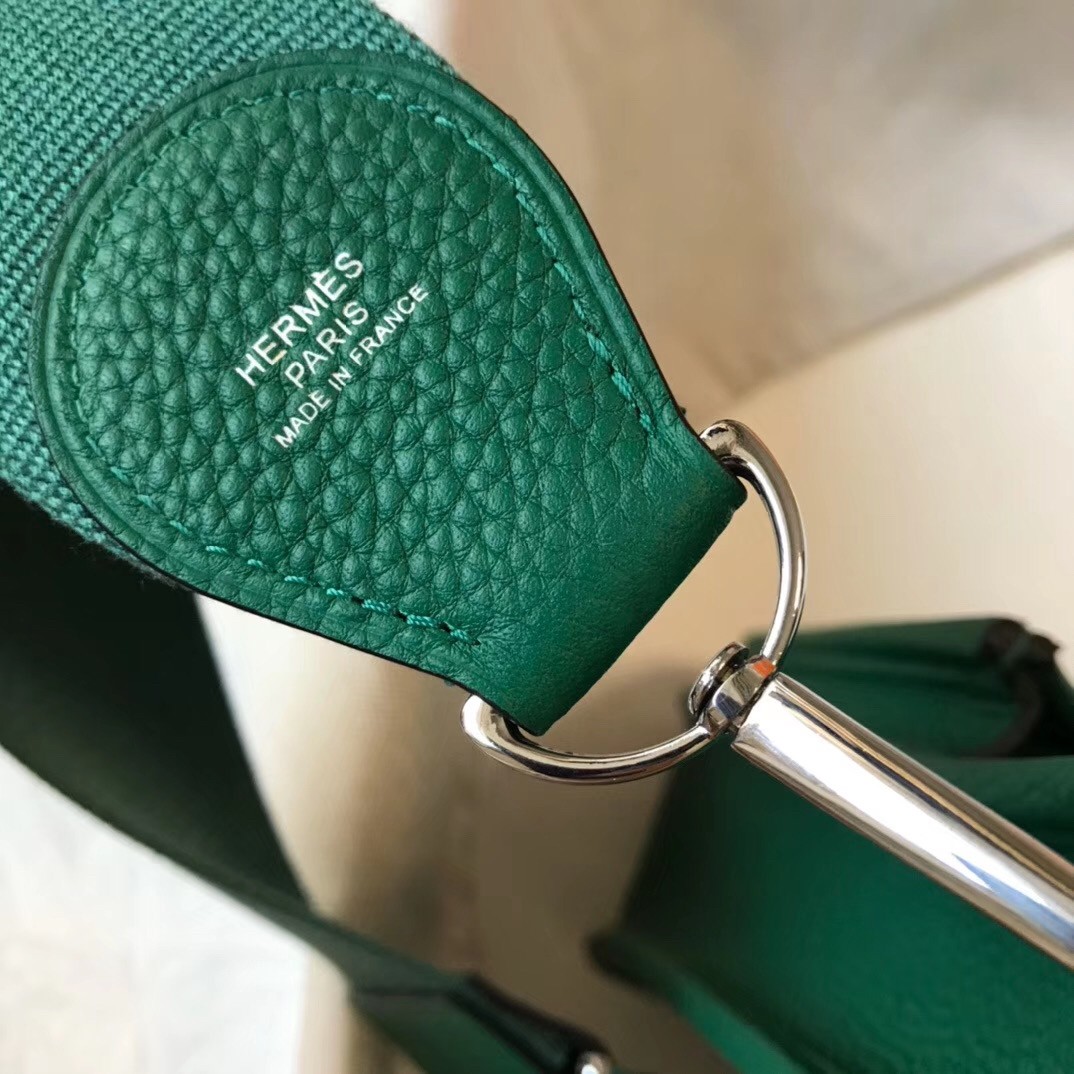H**mes evelyne iii 29 pm bag in vert vertigo clemence leather