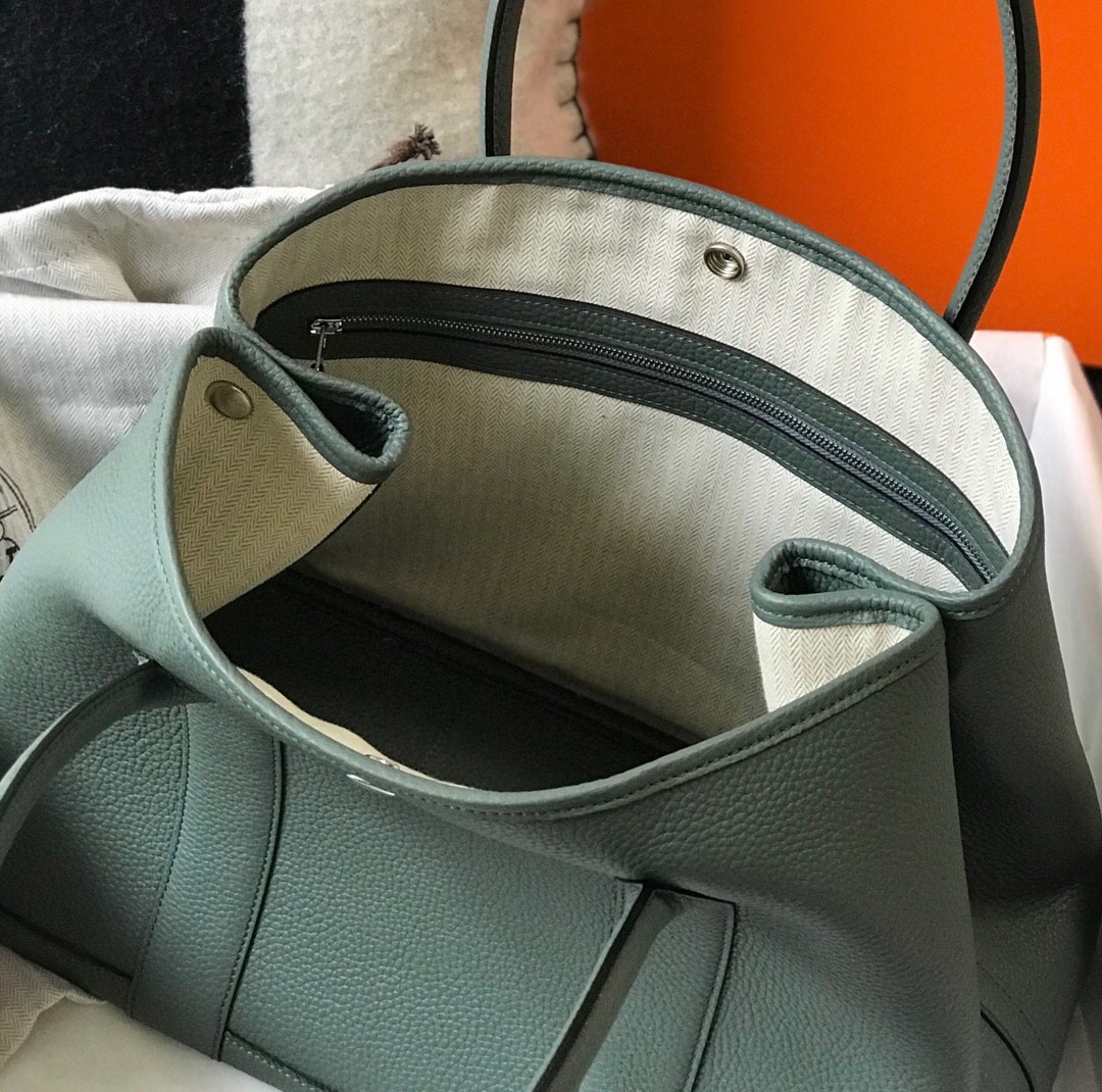 H**mes garden party 36 bag in vert amanda clemence leather