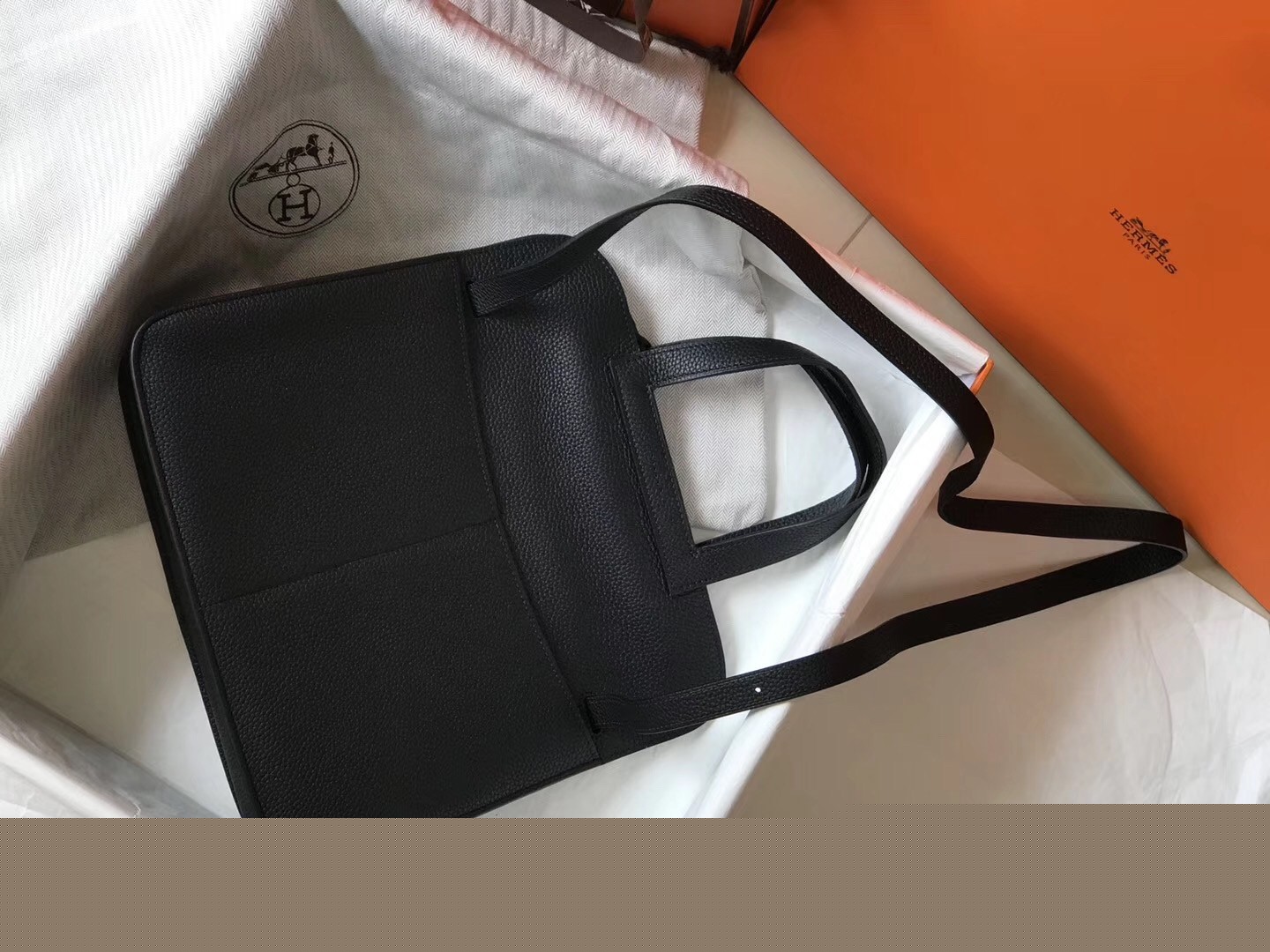 H**mes halzan 31cm bag in black clemence leather