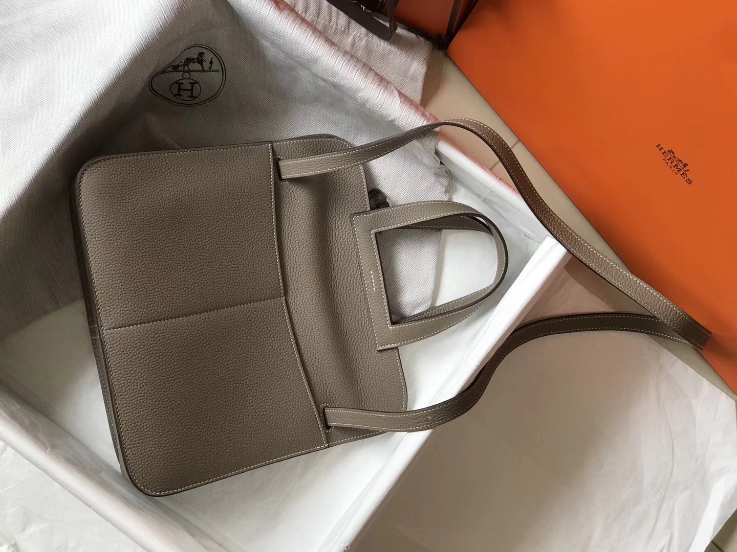 H**mes halzan 31cm bag in grey clemence leather