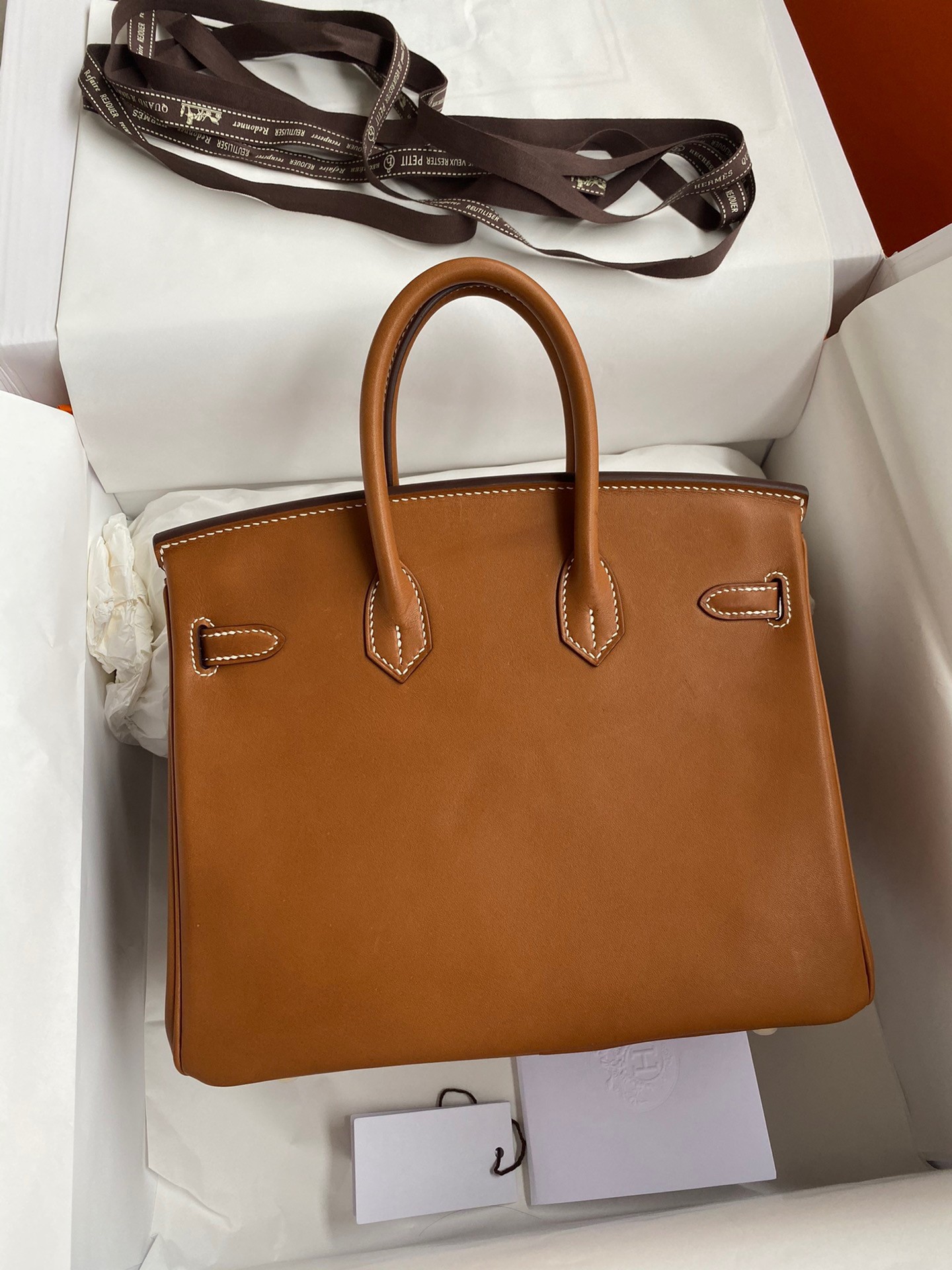 H**mes birkin 25 retourne handmade bag in gold barenia calfskin