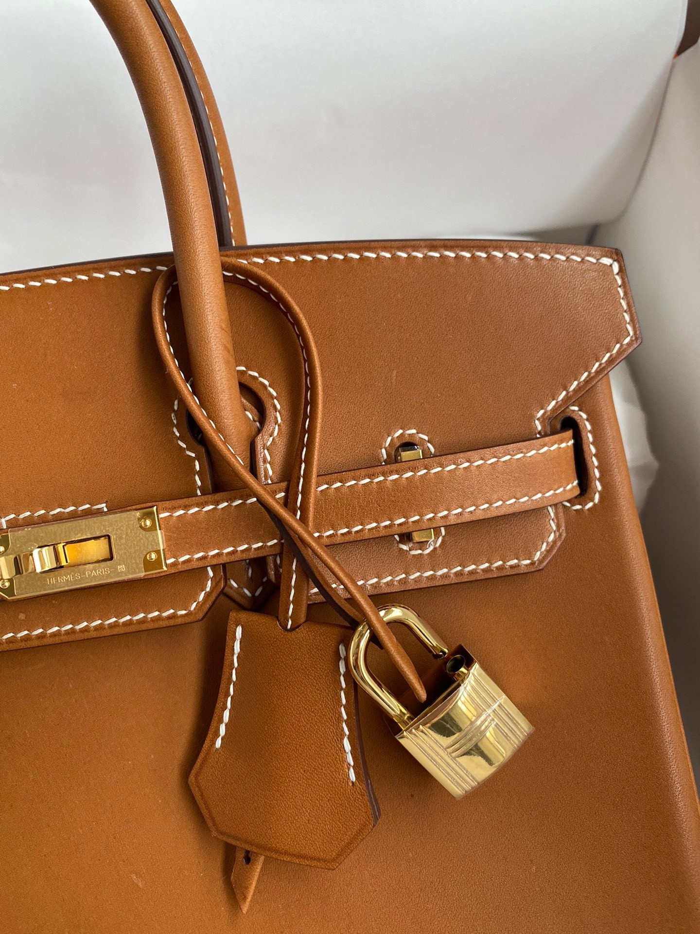 H**mes birkin 25 retourne handmade bag in gold barenia calfskin