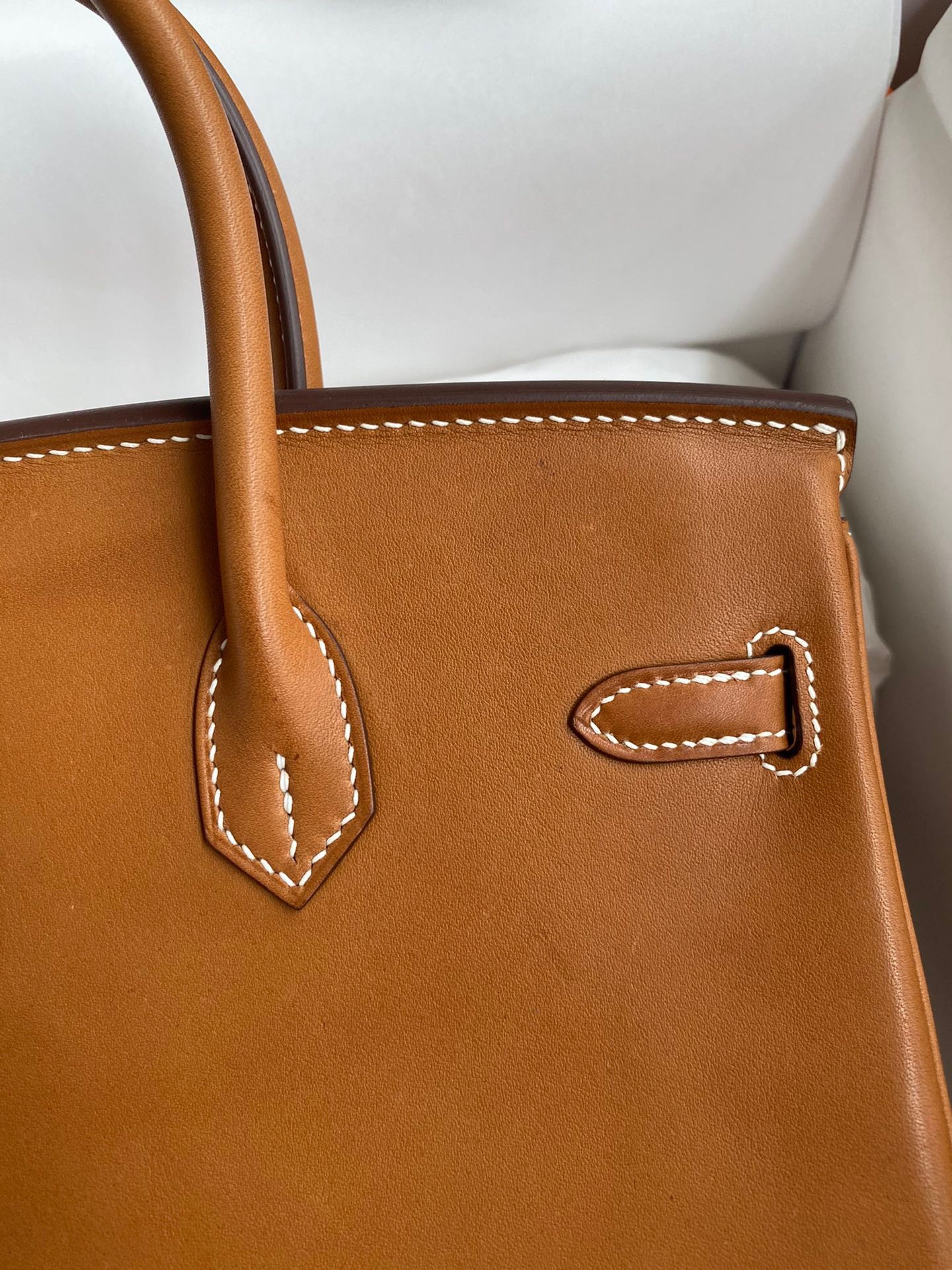 H**mes birkin 25 retourne handmade bag in gold barenia calfskin