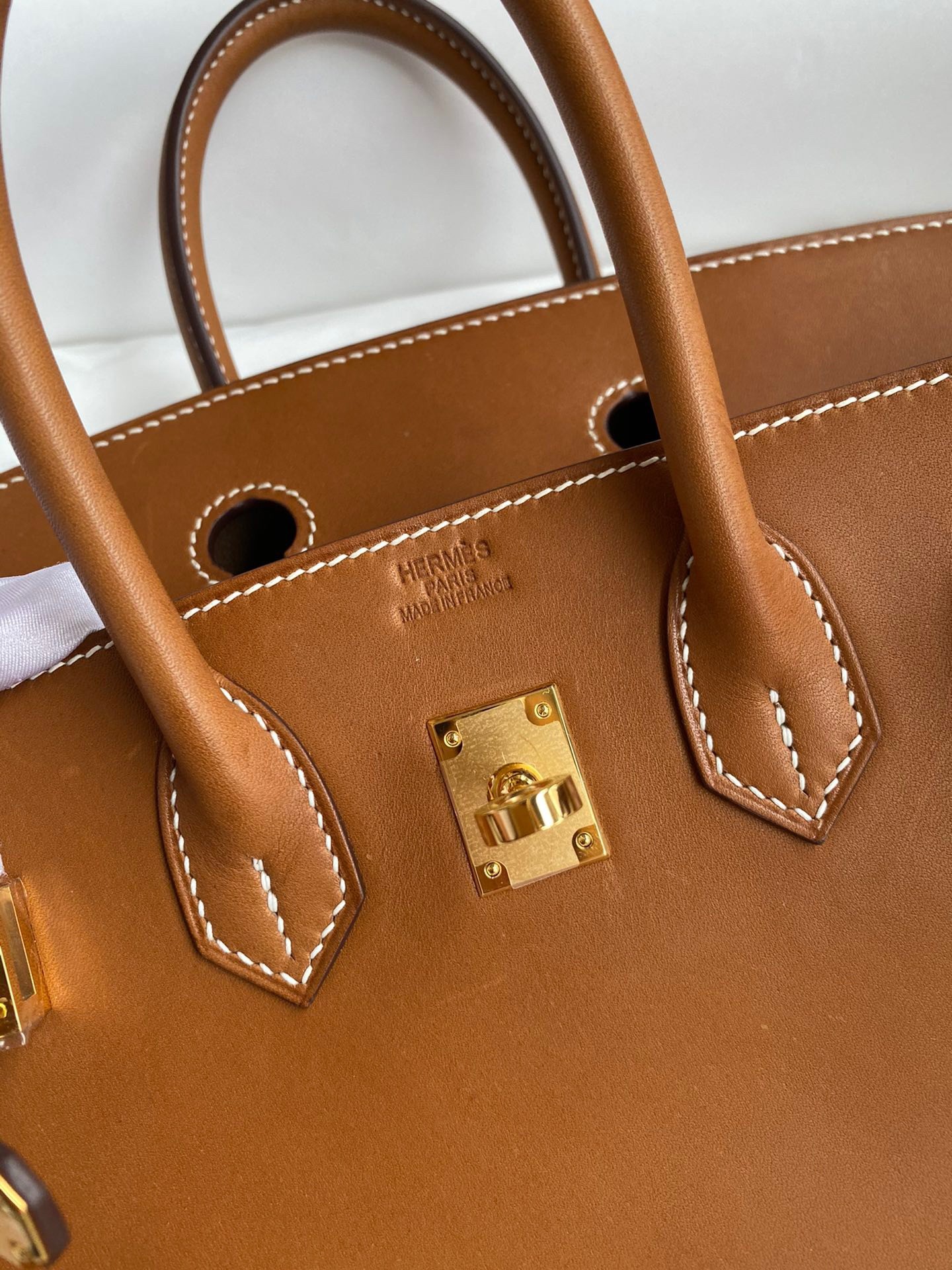 H**mes birkin 25 retourne handmade bag in gold barenia calfskin