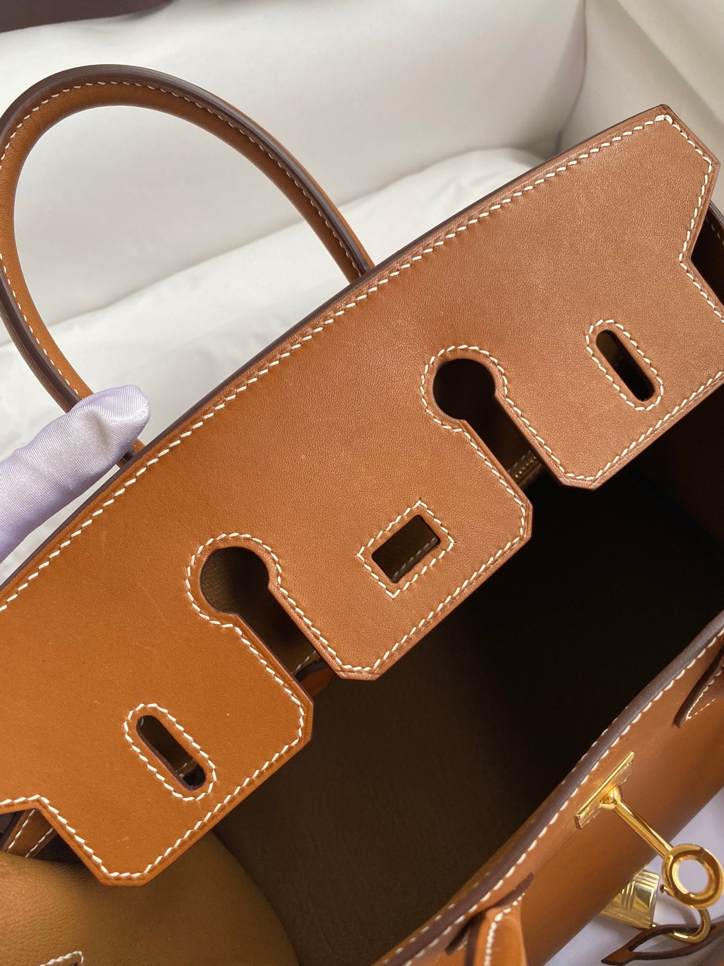 H**mes birkin 25 retourne handmade bag in gold barenia calfskin