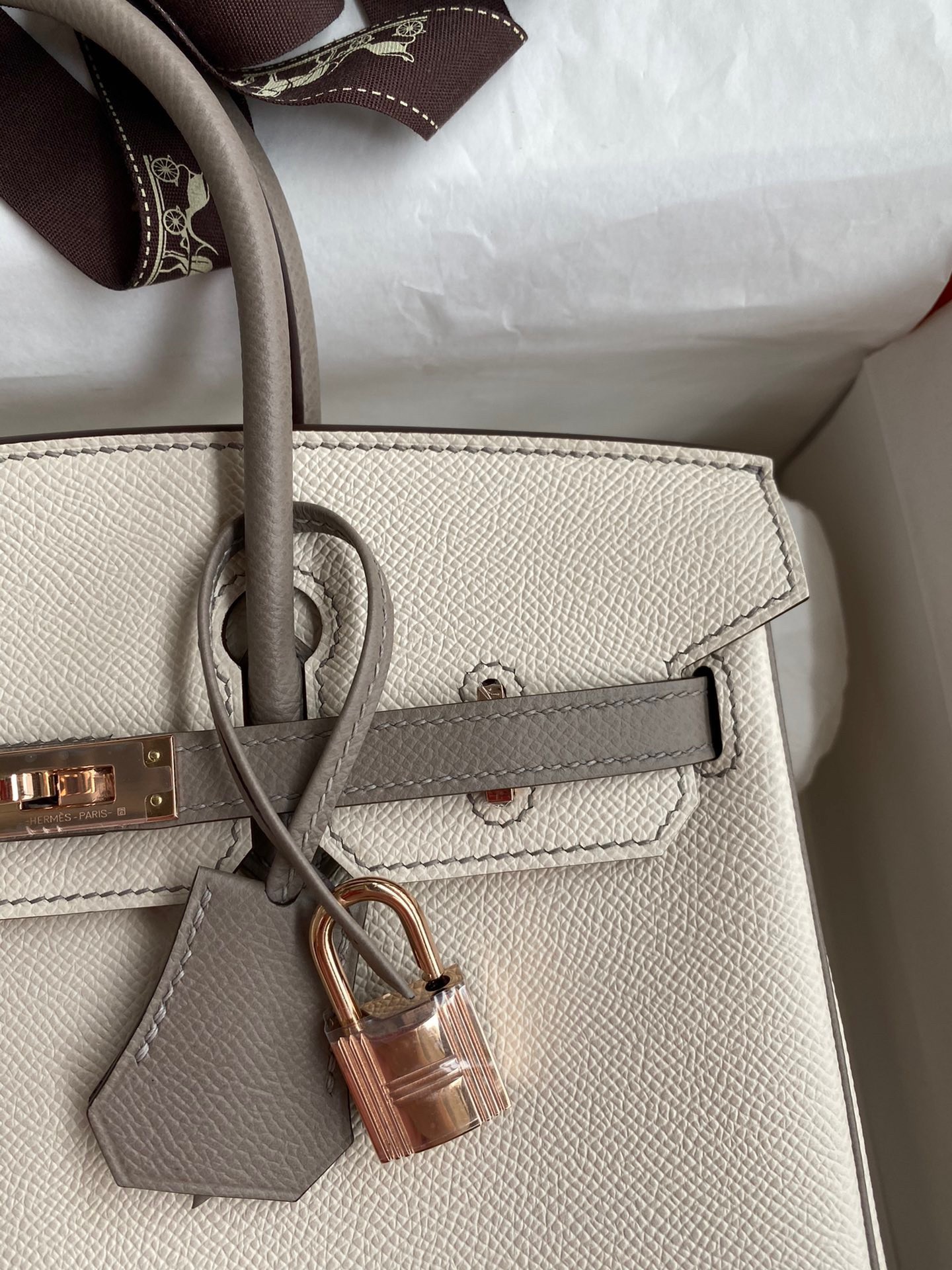 H**mes hss birkin 25 bicolor bag in craie and gris asphalt epsom calfskin