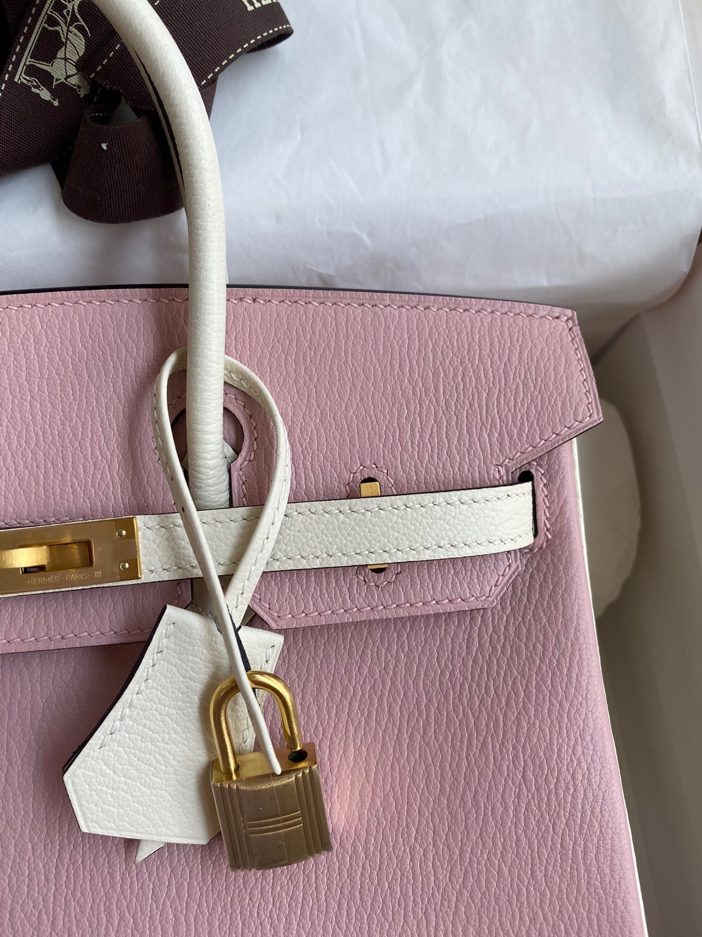 H**mes hss birkin 25 bicolor bag in pink and craie chevre mysore leather